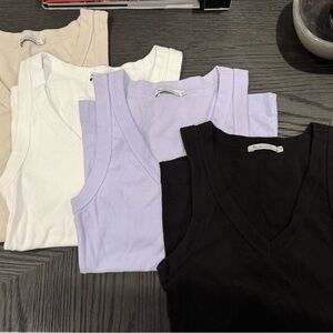 Michael Stars V-Neck Tank Tops - Black, White, Cream, Lavender